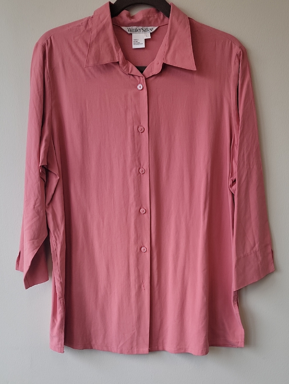 WinterSilks Rose Pink Silk Button Front Shirt